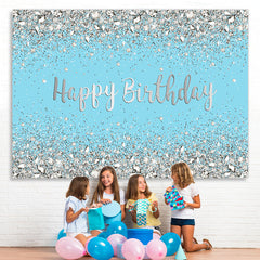 Lofaris Glitter Silver And Blue Happy Birthday theme Backdrop