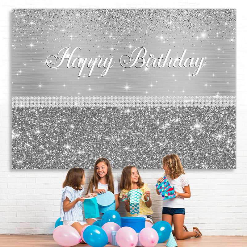 Lofaris Glitter Silver Happy Birthday Backdrop For Party Event