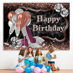Lofaris Glitter Silver Rose Golden Happy Birthday Backdrop