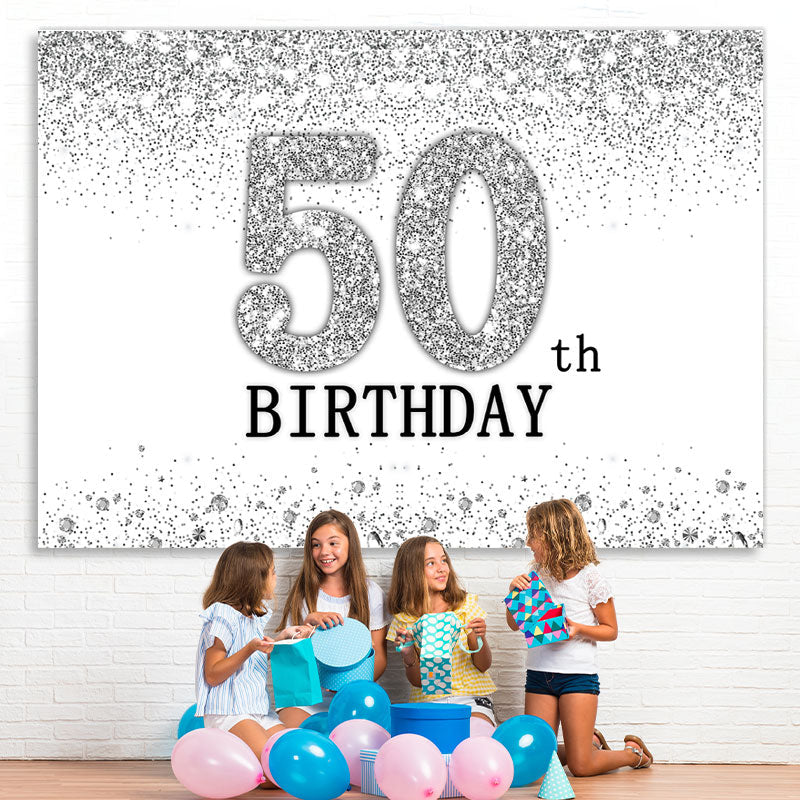 Lofaris Glitter Silver Simple Happy 50Th Birthday Backdrop