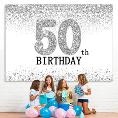 Lofaris Glitter Silver Simple Happy 50Th Birthday Backdrop