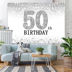 Lofaris Glitter Silver Simple Happy 50Th Birthday Backdrop
