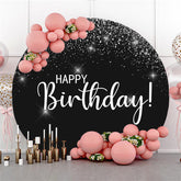 Lofaris Glitter Silver Stars Happy Birthday Round Backdrop