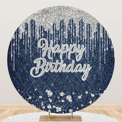 Lofaris Glitter Silver Water Drop Happy Birthday Circle Backdrop
