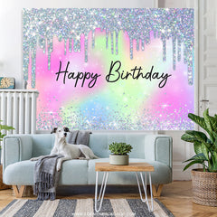 Lofaris Glitter Silver With Rainbow Color Birthday Backdrop