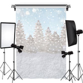 Lofaris Glitter Snowflake White Trees Winter Party Backdrop