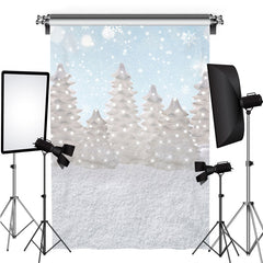 Lofaris Glitter Snowflake White Trees Winter Party Backdrop