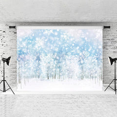 Lofaris Glitter Snowflakes And White Forest Cold Winter Backdrop