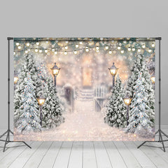 Lofaris Glitter Snowy Bokeh Winter Scene With Trees Backdrop