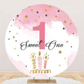 Lofaris Glitter Star Circle Pink Sweet 1st Birthday Backdrop