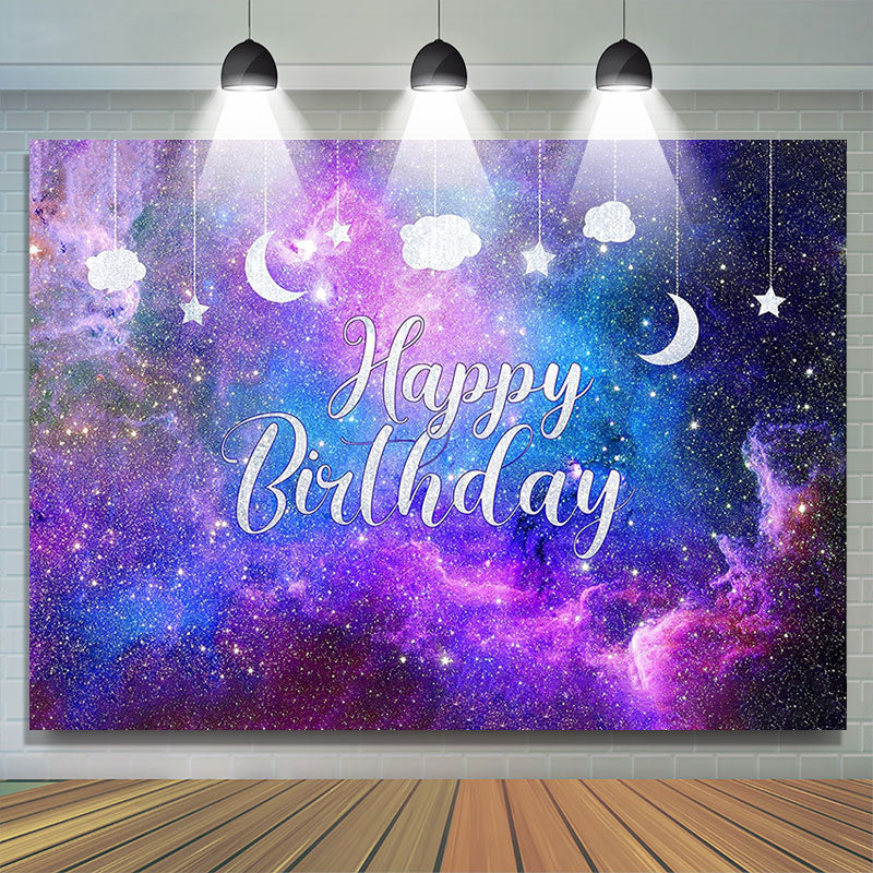 Lofaris Glitter Starry Purple Galaxy Happy Birthday Backdrop