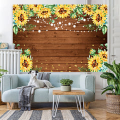 Lofaris Glitter Sunflower Bokeh Wooden Happy Birthday Backdrop
