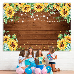 Lofaris Glitter Sunflower Bokeh Wooden Happy Birthday Backdrop