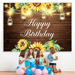 Lofaris Glitter Sunflowers And Wooden Happy Birthday Backdrop