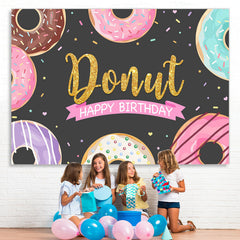 Lofaris Glitter Sweet Donut Black Happy Birthday Party Backdrop