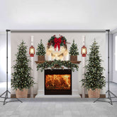 Lofaris Glitter Tree And Fireplace White Christmas Backdrop