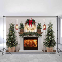 Lofaris Glitter Tree And Fireplace White Christmas Backdrop