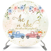 Lofaris Glitter Truck Pumpkin Floral Round Baby Shower Backdrop