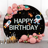 Lofaris Glitter Universe Astronaut Happy Birthday Round Backdrop