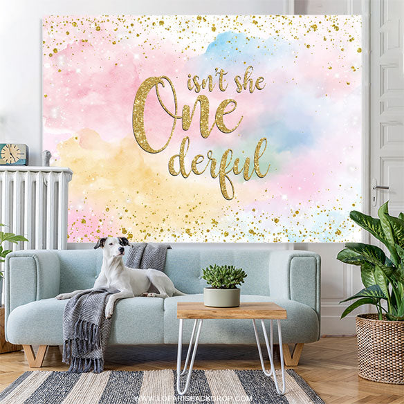 Lofaris Glitter Watercolour 1st Birthday Backdrop For Girl