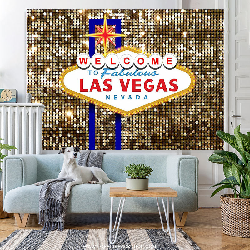 Lofaris Glitter Welcome To Las Vegas Fabulous Night Birthday Backdrop