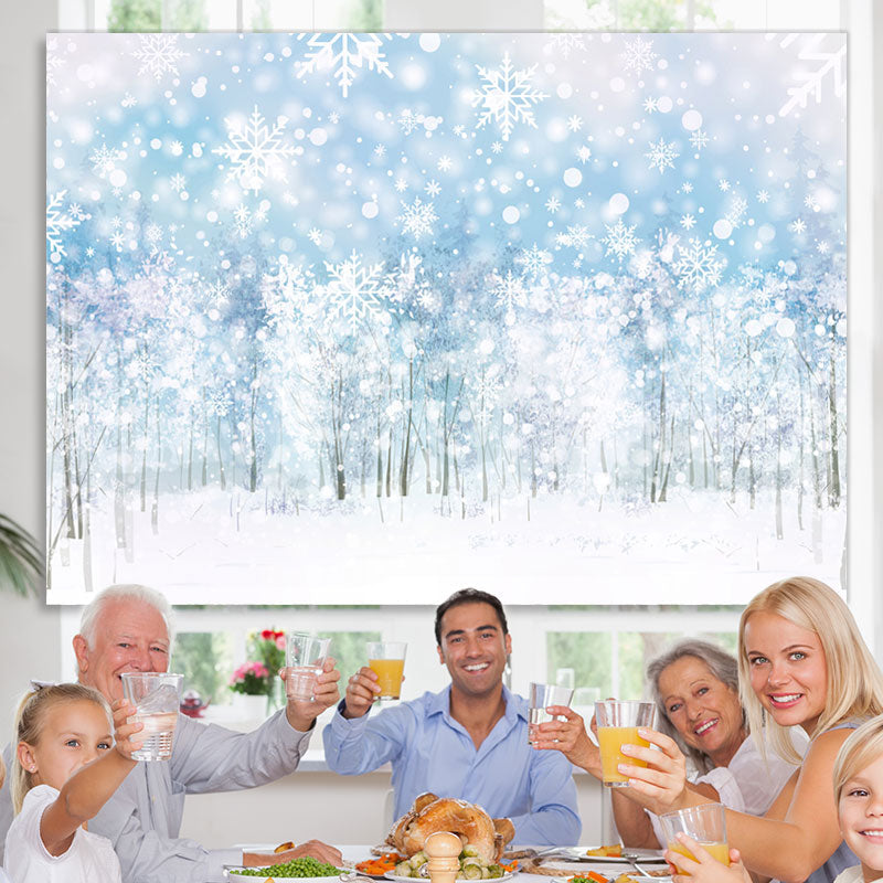 Lofaris Glittering Snowflakes White Woods Backdrop for Winter