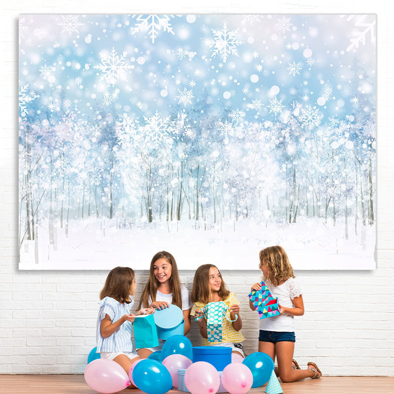 Lofaris Glittering Snowflakes White Woods Backdrop for Winter