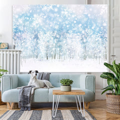 Lofaris Glittering Snowflakes White Woods Backdrop for Winter