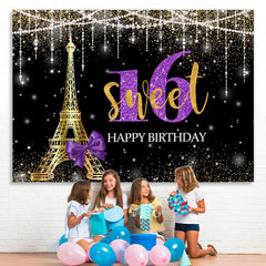Lofaris Glod Tower Happy Birthday Sweet 16 Glitter Bokeh Backdrop for Party