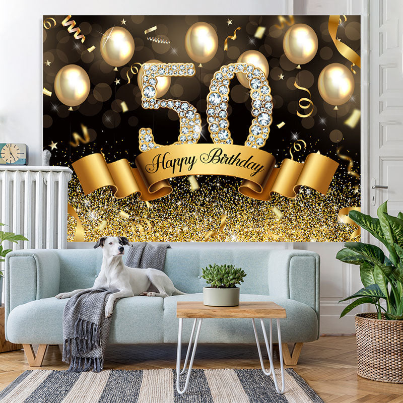 Lofaris Gloden And Glitter Balloon Happy 50Th Birthday Backdrop