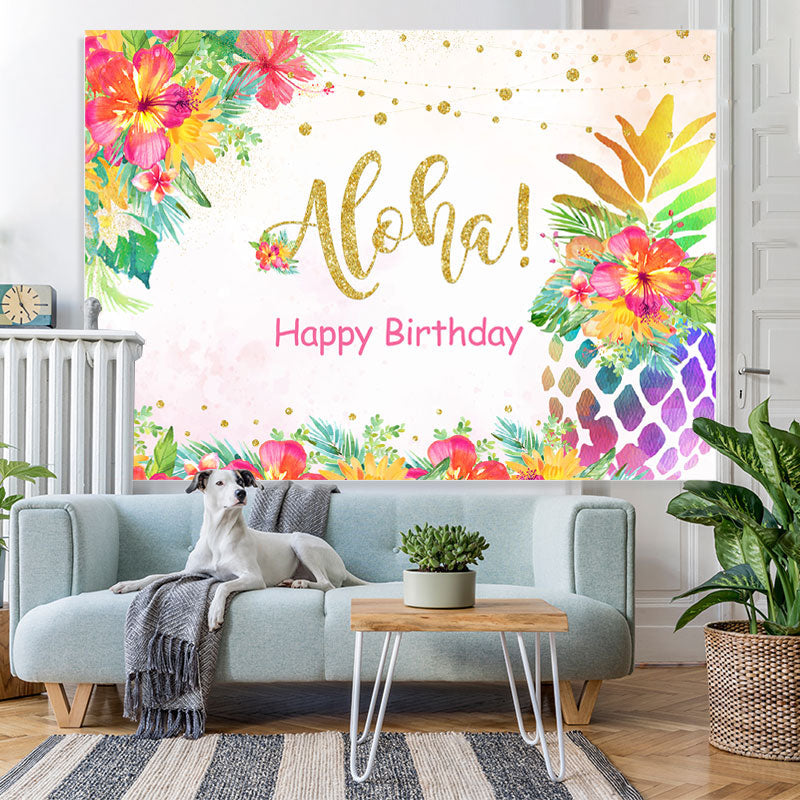 Lofaris Gloden Colorful Floral Birthday Party Backdrop
