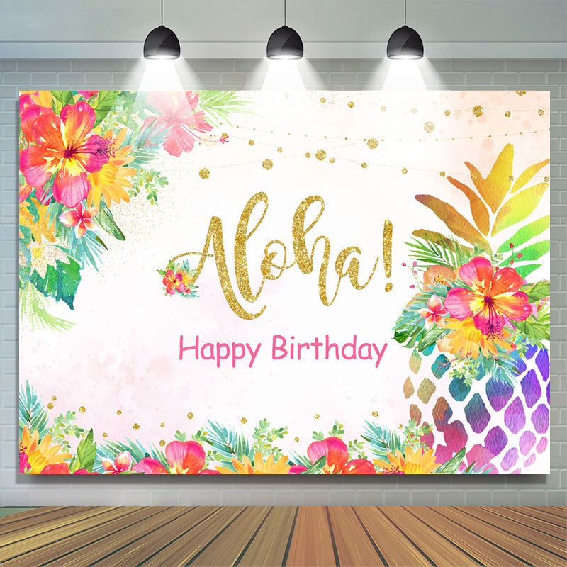 Lofaris Gloden Colorful Floral Birthday Party Backdrop