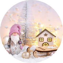 Lofaris Gnome In Snow House Round Merry Christmas Backdrop