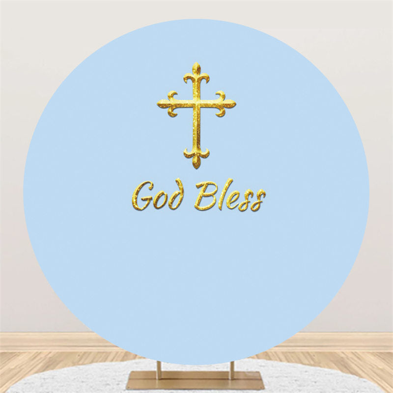 Lofaris God Bless Blue Theme Happy Birthday Circle Backdrop