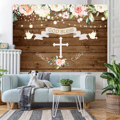 Lofaris God Bless Doves and Florals Wooden Backdrop for Baby