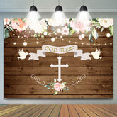 Lofaris God Bless Doves and Florals Wooden Backdrop for Baby