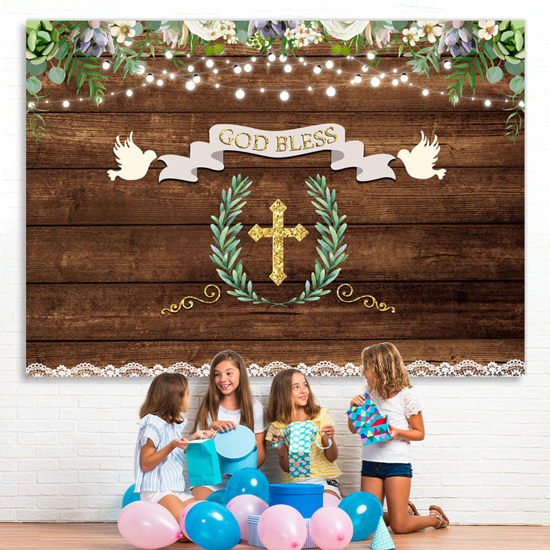 Lofaris God Bless Little White Floral Wooden Backdrop for Kids