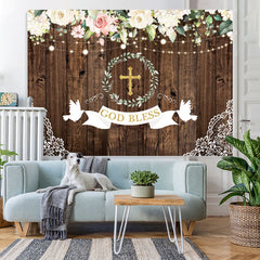 Lofaris God Bless Pink And White Roses Wood Backdrop For Kids