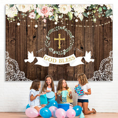 Lofaris God Bless Pink And White Roses Wood Backdrop For Kids