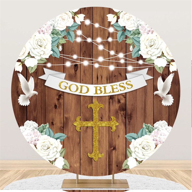 Lofaris God Bless White Floral Circle Happy Birthday Backdrop