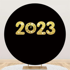 Lofaris Gold 2023 Black Theme Happy New Year Circle Backdrop