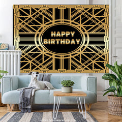 Lofaris Gold Abstract Line And Black Happy Birthday Backdrop