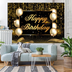 Lofaris Gold And Black Ballon Glitter Happy Birthday Backdrop