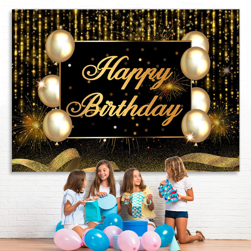 Lofaris Gold And Black Ballon Glitter Happy Birthday Backdrop