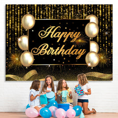 Lofaris Gold And Black Ballon Glitter Happy Birthday Backdrop