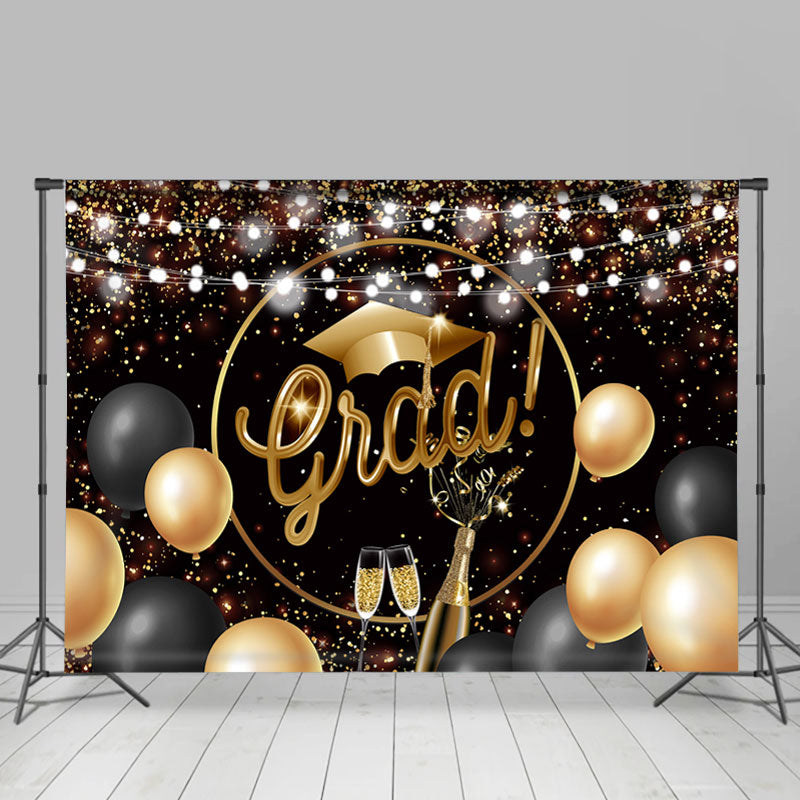 Lofaris Gold And Black Glitter Ballons Bright Grad Backdrop