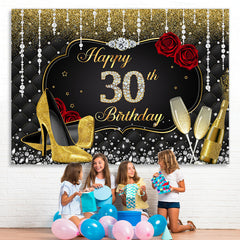 Lofaris Gold and Black Red Rose Diamond 30th Birthday Backdrop