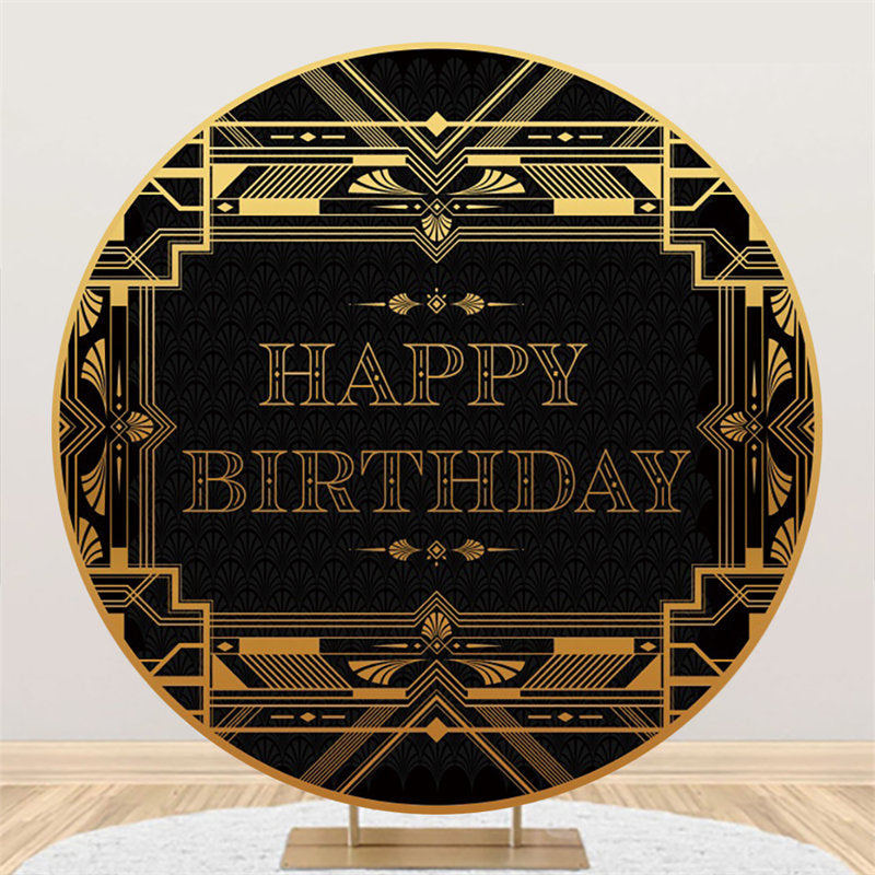 Lofaris Gold And Black Theme Happy Birthday Round Backdrop