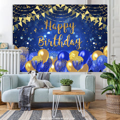 Lofaris Gold And Navy Blue Balloons Glitter Birthday Backdrop
