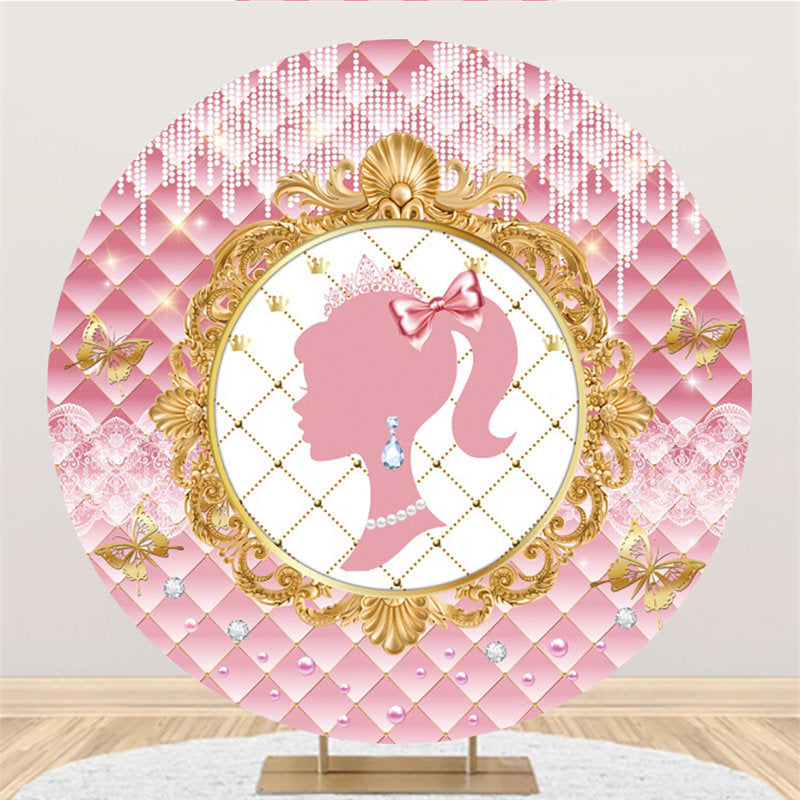 Lofaris Gold And Pink Beautiful Princess Round Birthday Backdrop